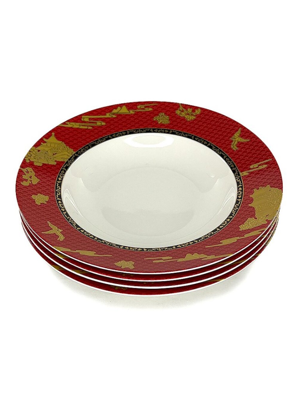 Forbidden City Red & Gold Porcelain Soup Bowls from 222 Fifth - 4